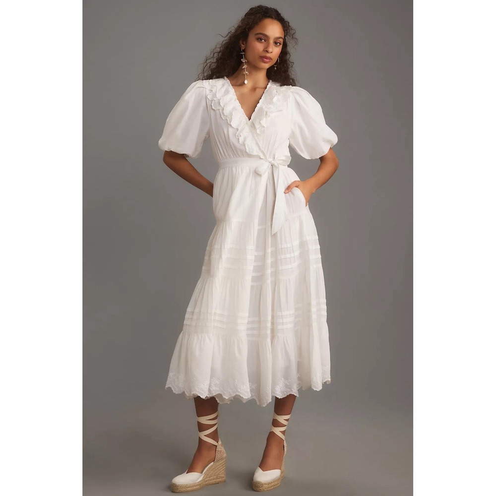 Anthropologie Love The Label Dress XS White Ruffled Tiered Prairie Cottaecore